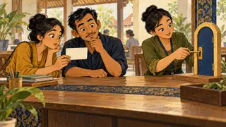 Karikatur konseptual pemeriksaan kartu profil kosong dan pengujian kunci pintu sebagai dua proses terpisah. Tokoh dan adegan rekaan.