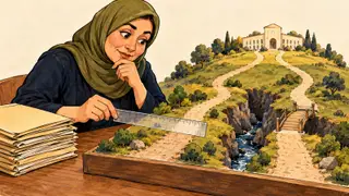 Karikatur konseptual peneliti rekaan membandingkan jalur pendidikan untuk memahami perubahan kesempatan setelah bantuan kuliah.
