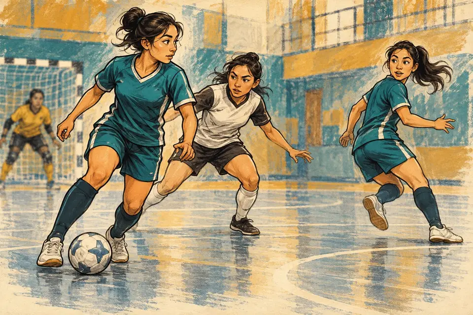 Karikatur konseptual pivot futsal bergerak ke sisi dan membuka pilihan ruang bagi rekan satu tim.